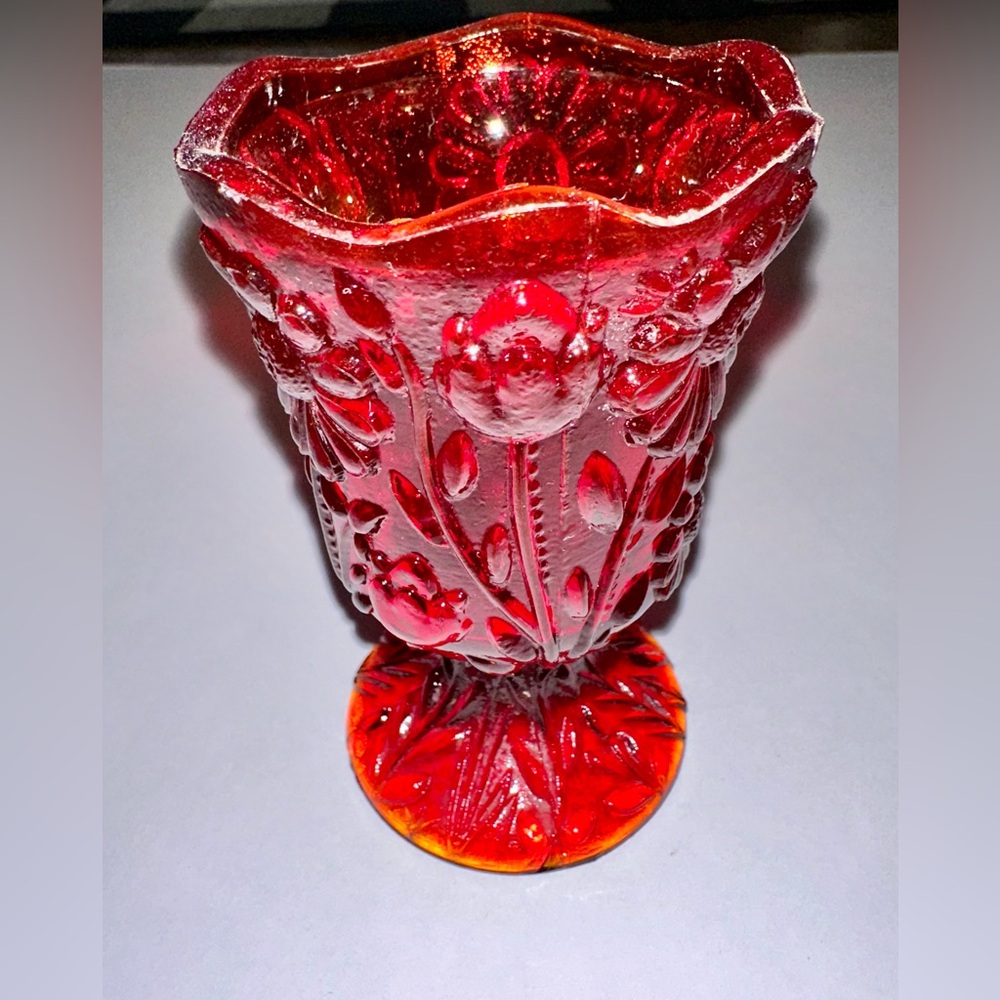 Fenton Ruby Red Floral Embossed Compote - Picture 5 of 11